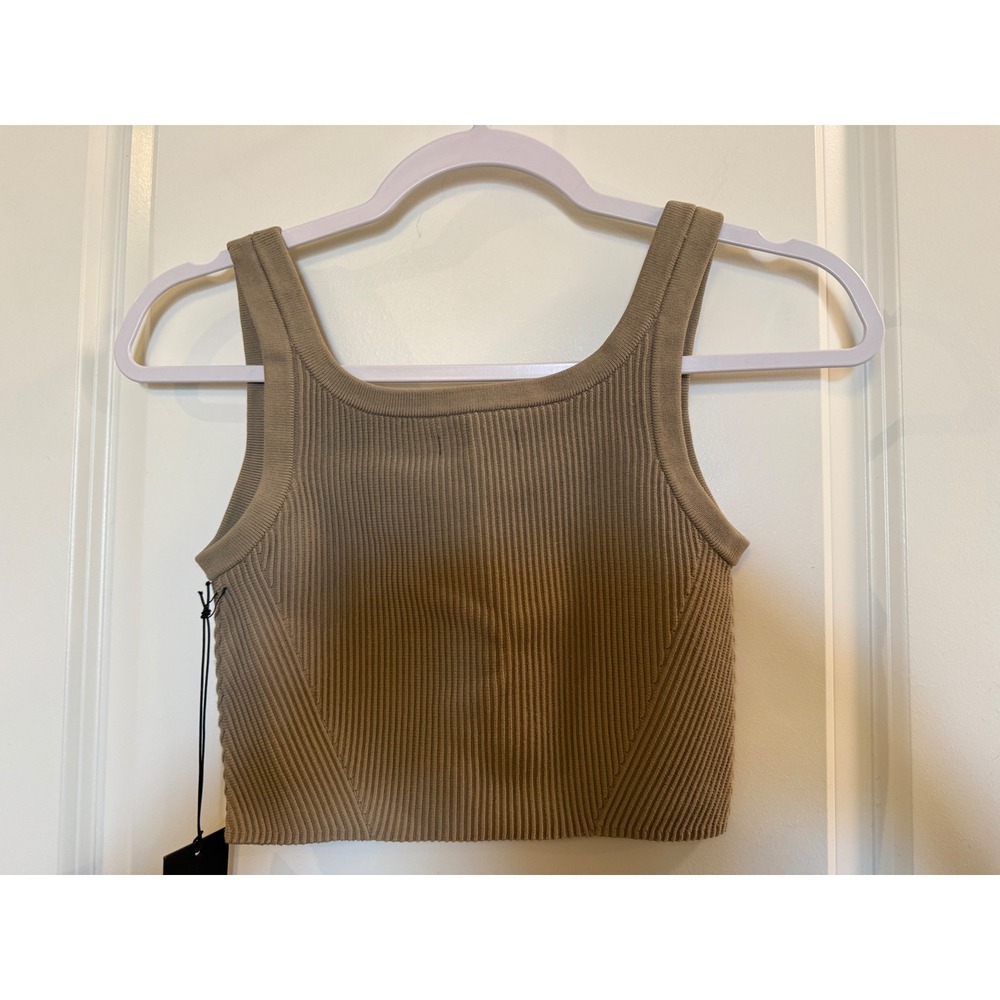 Cuts Clothing Women Rib Tank Cropped Stone Beige Scoop Neck Top Size S NWT - Picture 2 of 5